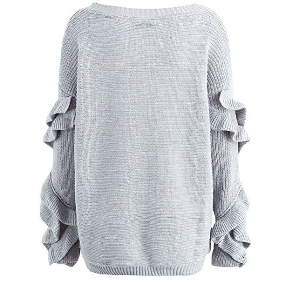 💥 LAST ONE Cozy Knit Ruffled Sleeve Sweater Grey - Picture 7 of 7